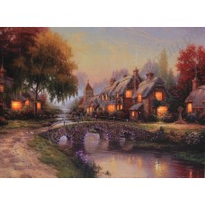 Картина с LED подсветкой: каменный мост в деревне, выполненная на холсте